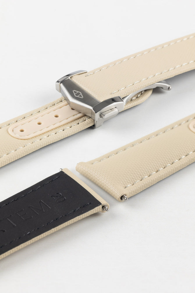 Artem Straps Loop-Less Beige Sailcloth Watch Strap with White Stitching