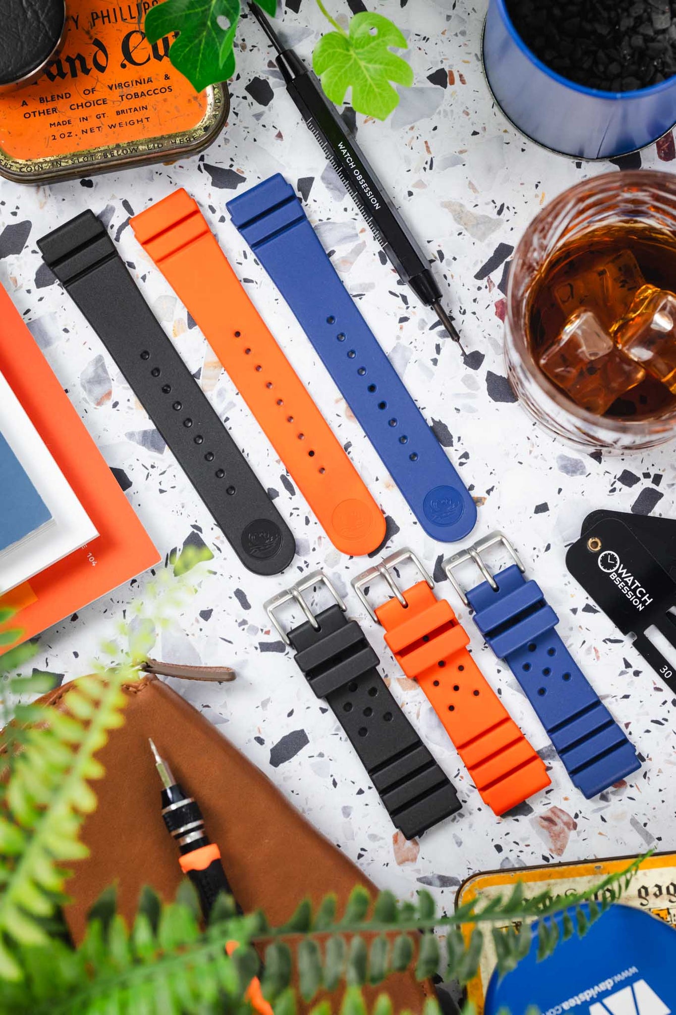 Bonetto Cinturini 284 Premium Rubber Sports Watch Strap in BLUE