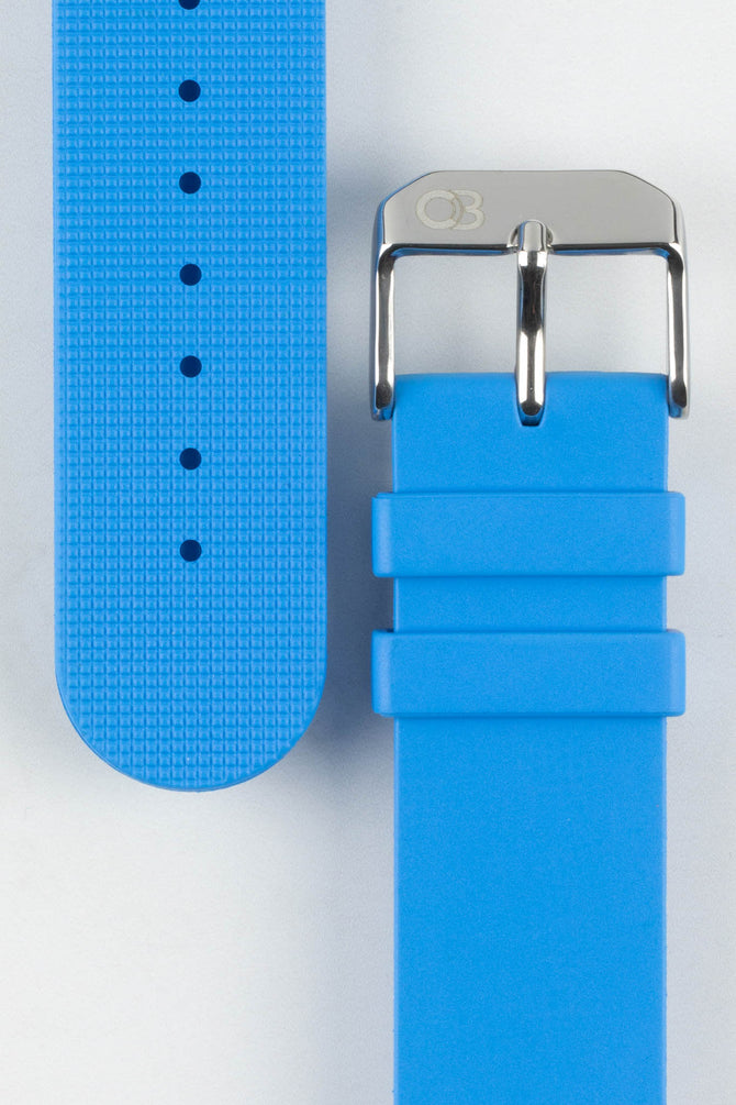 Rubber upper and lower layer of Azure Light Blue Bonetto Cinturini 270 with embossed logo silver buckle