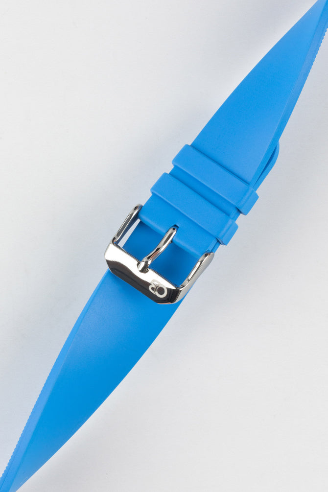 Twisted Bonetto Cinturini 270 in Azure Blue without Self Punched Rubber Holes to show a clean aesthetic