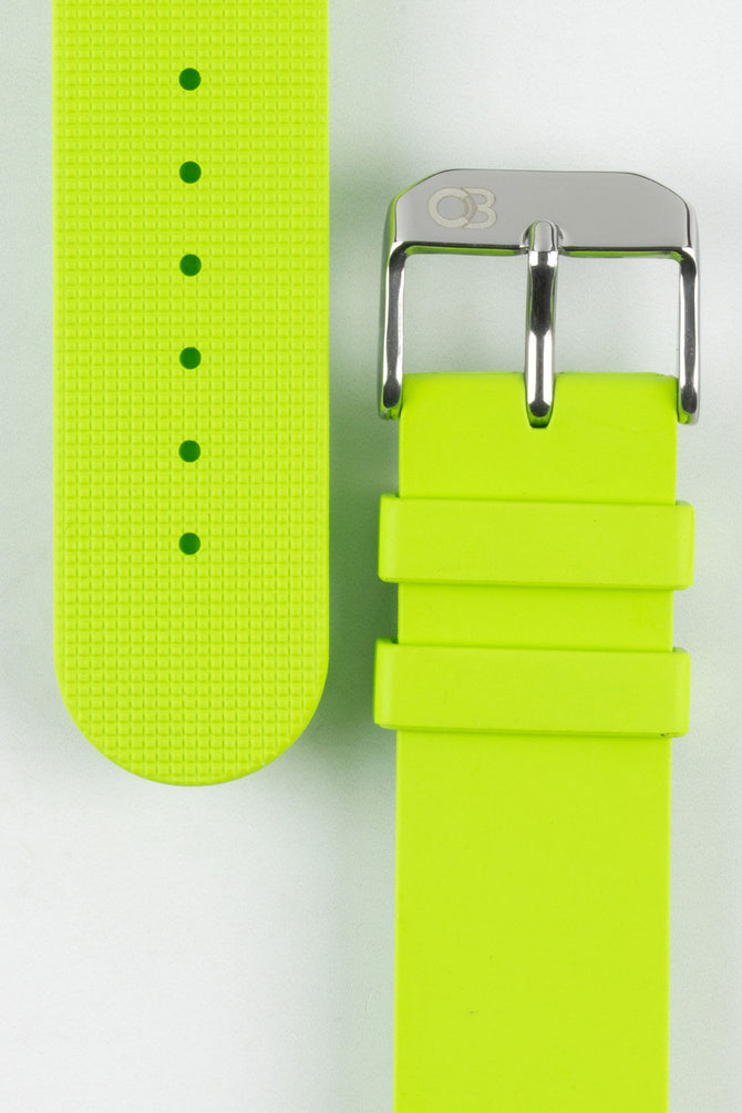 Lime Green Bonetto Cinturini 270 Self Punch Rubber Watch Strap Buckle and Adjustment Holes