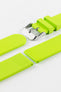 Upper and lower of Bonetto Cinturini 270 Lime Green Self Punch Rubber Watch Strap with embossed brushed steel buckle