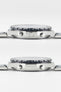 Two horizontal side-profile views of a stainless steel Breitling Jupiter Pilot watch case, showing the crown, chronograph pushers, and the textured edge of the rotating bezel.