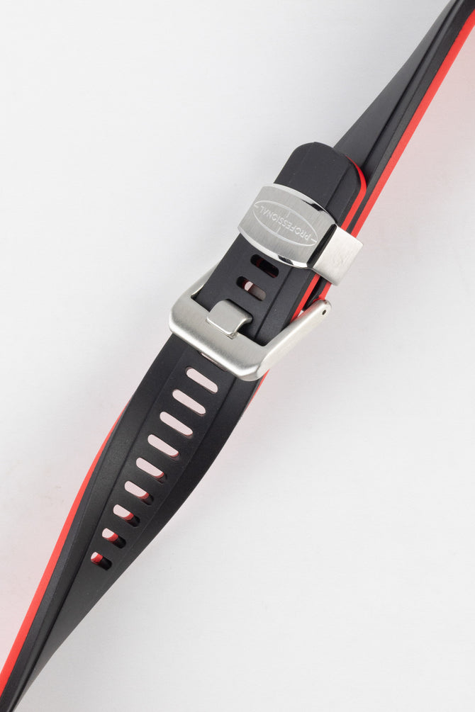 CRAFTER BLUE CB10 Rubber Watch Strap for Seiko 5 Sports Series – BLACK & RED with Rubber & Steel Keepers