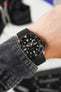 Black Crafter Blue CB10-F FKM Rubber Watch Strap on Seiko SRPD65 Black Dial Dive Style Watch
