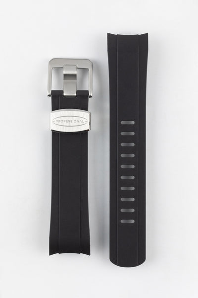 CRAFTER BLUE CB10-F FKM Rubber Watch Strap for Seiko SKX & 5 Sports Series – BLACK with Rubber & Steel Keepers