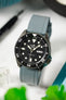 Seiko Automatic black dial dive watch fitted to universal Crafter Blue UX03 Grey Watch Strap
