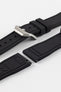 Product photo on the UX07 Rubber FKM Pilots strap showing the buckle done up in brushed steel, next to the underside of the strap showing the quick release spring bar