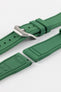 Product photo on the UX07 Rubber FKM Pilots strap showing the buckle done up in brushed steel, next to the underside of the strap showing the quick release spring bar