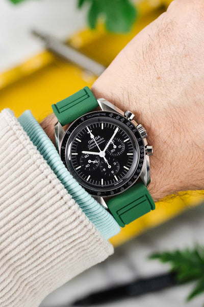 Omega Speedmaster Chronograph Watch combo with Crafter Blue UX07 Pilots style Strap in Green