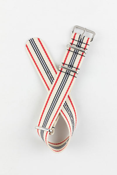 Nylon Watch Strap in CREAM/RED/WHITE with Polished Buckle and Keepers