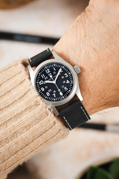Di-Modell NEVADA Leather Watch Strap in BLACK