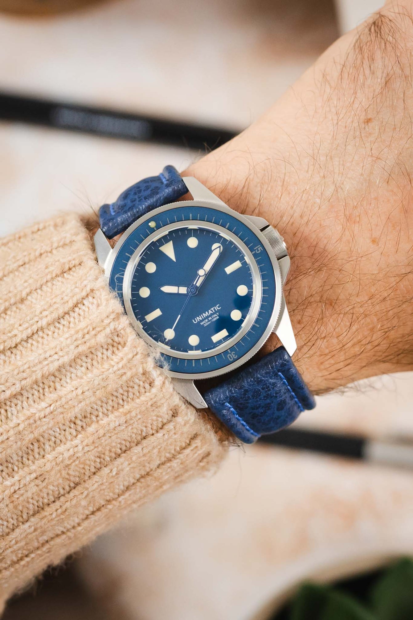 Di-Modell POLO SHERPA Waterproof Padded Leather Watch Strap in BLUE