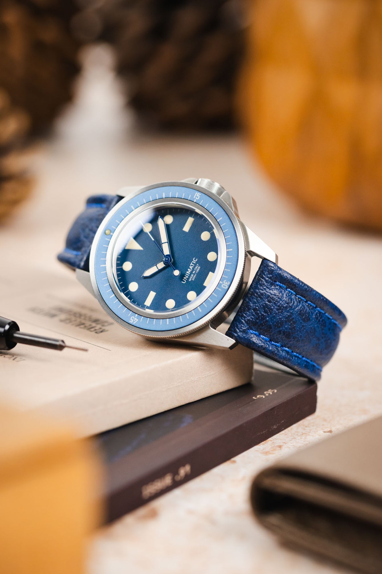 Di-Modell POLO SHERPA Waterproof Padded Leather Watch Strap in BLUE