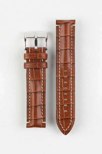 Di-Modell BALI CHRONO Alligator-Embossed Padded Watch Strap in GOLD BROWN