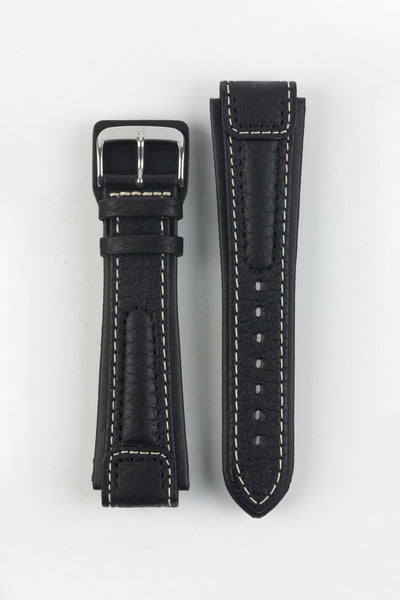 Di-Modell CHRONISSIMO Waterproof Leather Watch Strap in BLACK / WHITE