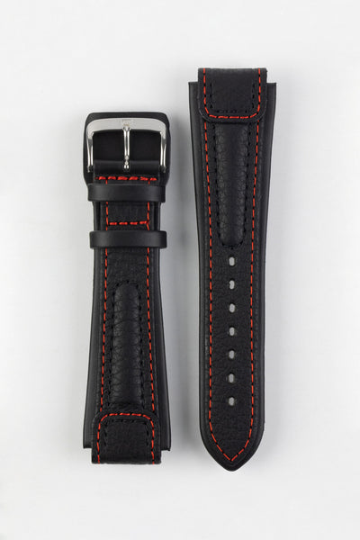 Di-Modell CHRONISSIMO Waterproof Leather Watch Strap in BLACK / RED