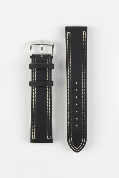 Di-Modell COLORADO Rubber-Coated Leather Watch Strap in BLACK with BEIGE Stitch
