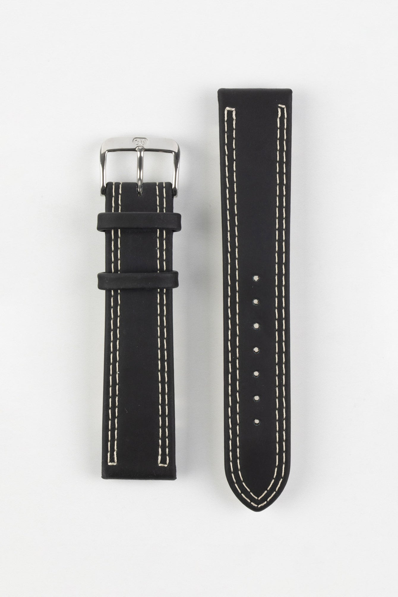 Di-Modell COLORADO Rubber-Coated Leather Watch Strap in BLACK with BEIGE Stitch