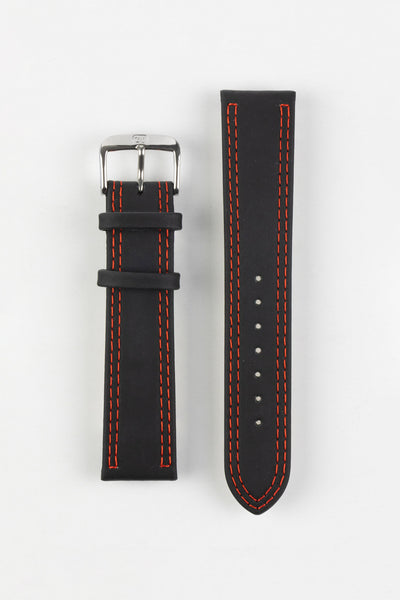 Di-Modell COLORADO Rubber-Coated Leather Watch Strap in BLACK with RED Stitching