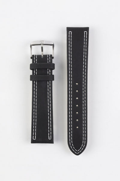 Di-Modell COLORADO Rubber-Coated Leather Watch Strap in BLACK with WHITE Stitch