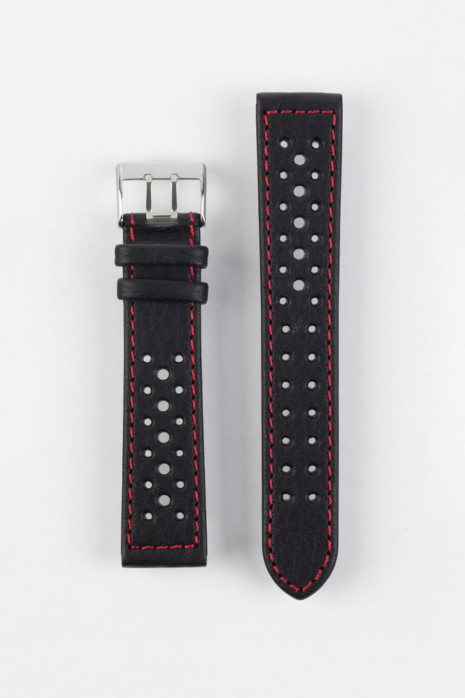 Di-Modell RALLYE Waterproof Sport Leather Watch Strap in BLACK / RED