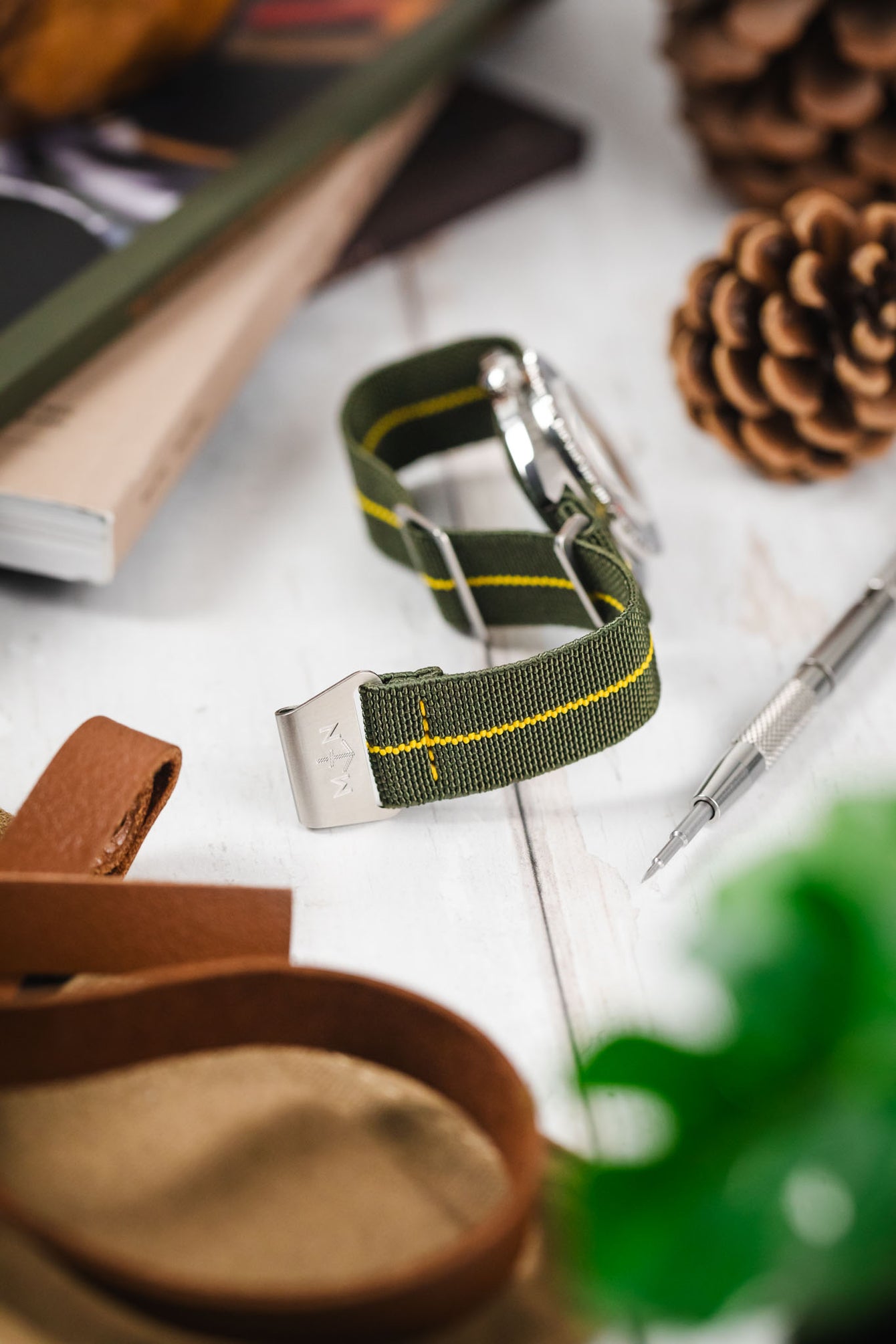 Erika's Originals ORIGINAL MN™ Strap with YELLOW Centerline - BRUSHED Hardware