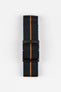 ELLIOT BROWN Webbing Watch Strap in BLACK with BURNT ORANGE Stripe and GUNMETAL PVD Buckle