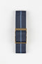 ELLIOT BROWN Webbing Watch Strap in DARK BLUE with SKY BLUE Stripe and BRONZE PVD Buckle