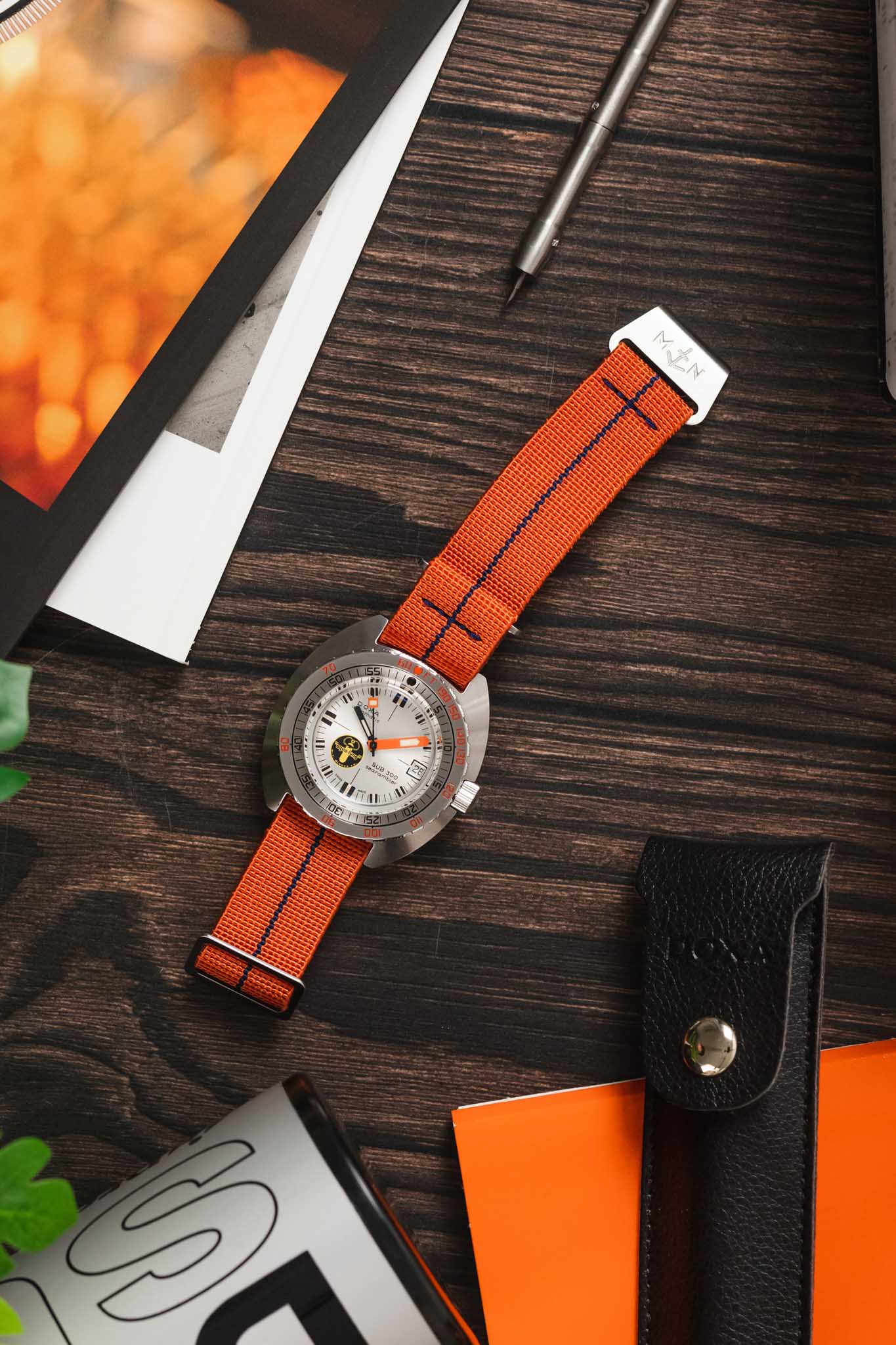 Erika's Originals ORANGE MN™ Strap with NAVY BLUE Centerline Stitch