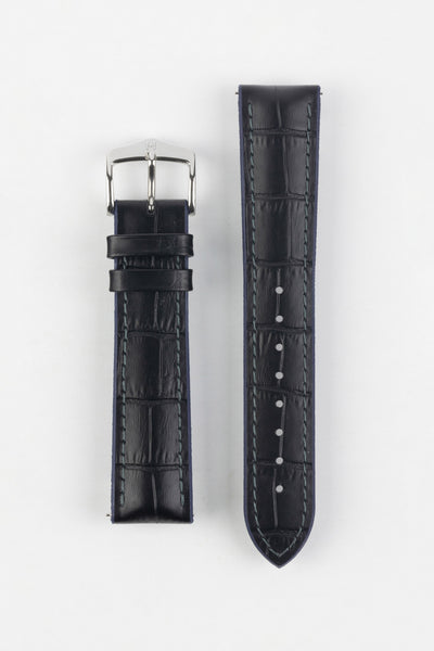 Hirsch ANDY Alligator Embossed Performance Watch Strap in BLACK / BLUE