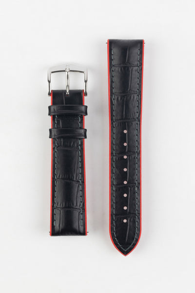 Hirsch ANDY Alligator Embossed Performance Watch Strap in BLACK / RED