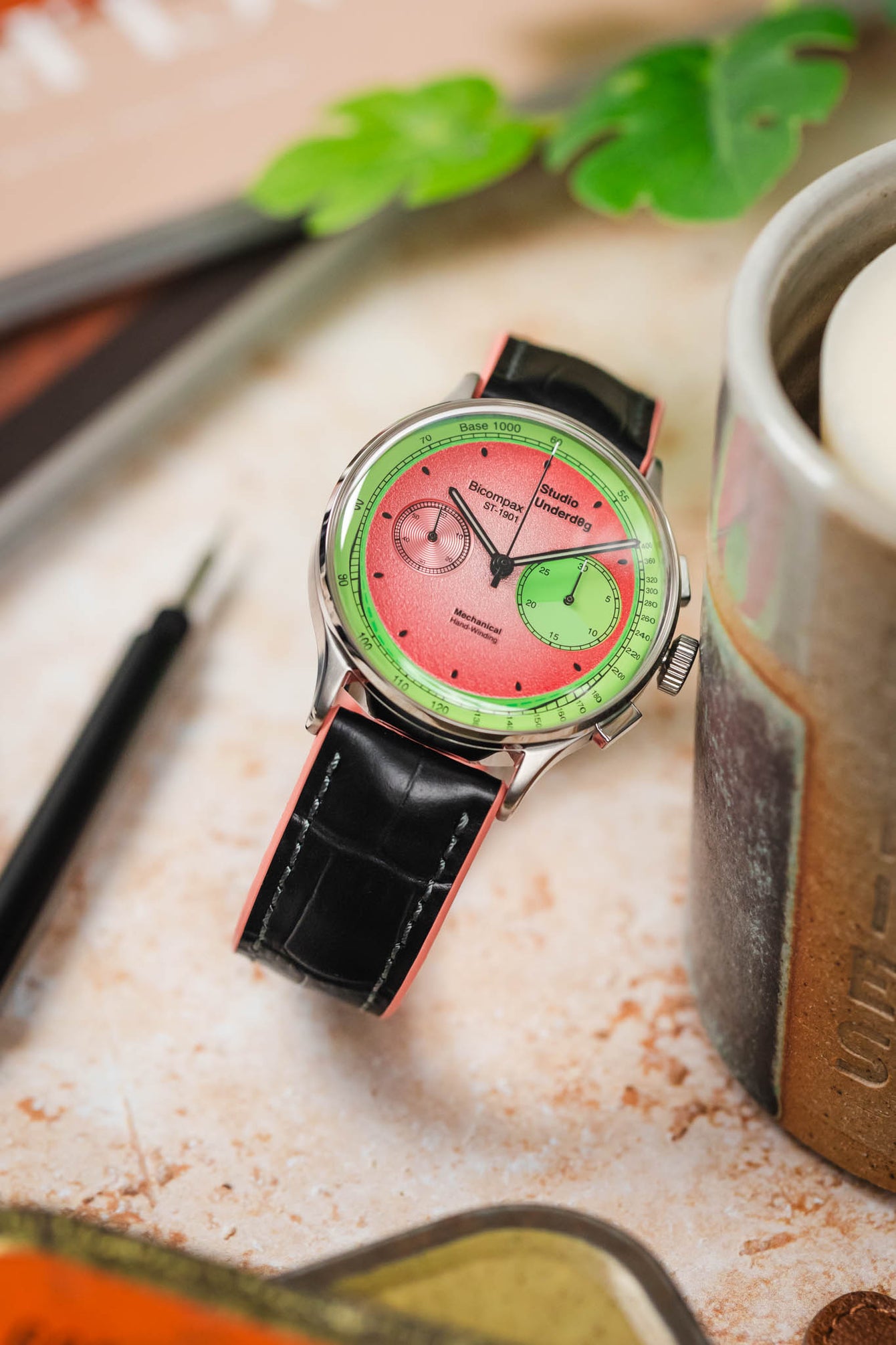Hirsch ANDY Performance Watch Strap in BLACK & SALMON