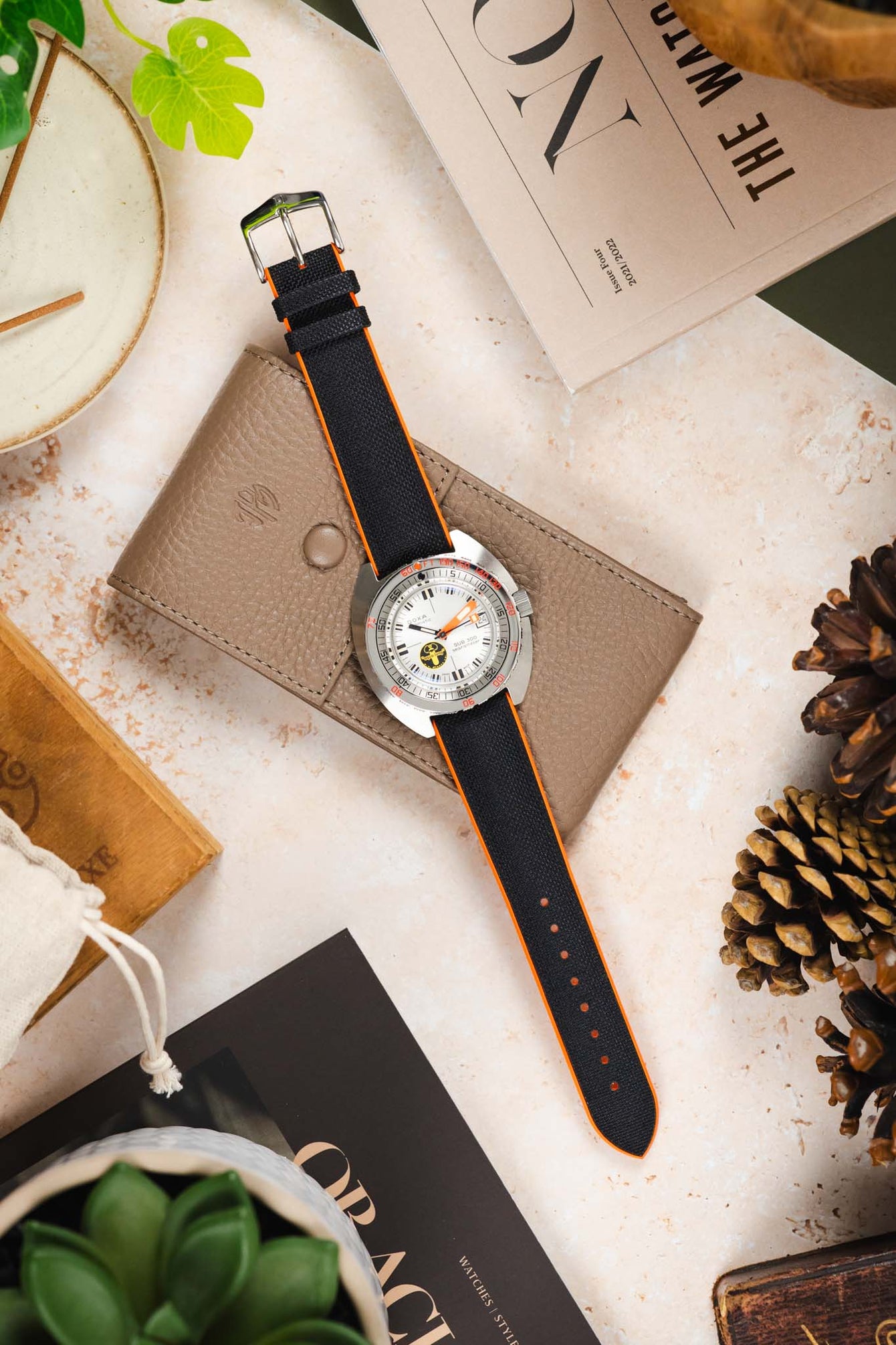 Hirsch ARNE Sailcloth Effect Performance Watch Strap - BLACK/ORANGE