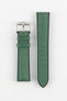 A Hirsch Arne Dark Green Animal-Free Sailcloth Effect Performance Watch Strap is displayed on a white background, showcasing the strap's full length and a silver pin buckle. The textured sailcloth-like material of the dark green strap is clearly visible, along with the black rubberized underside.