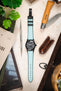 Hirsch ARNE Sailcloth Effect Performance Watch Strap - ICE BLUE/BLACK