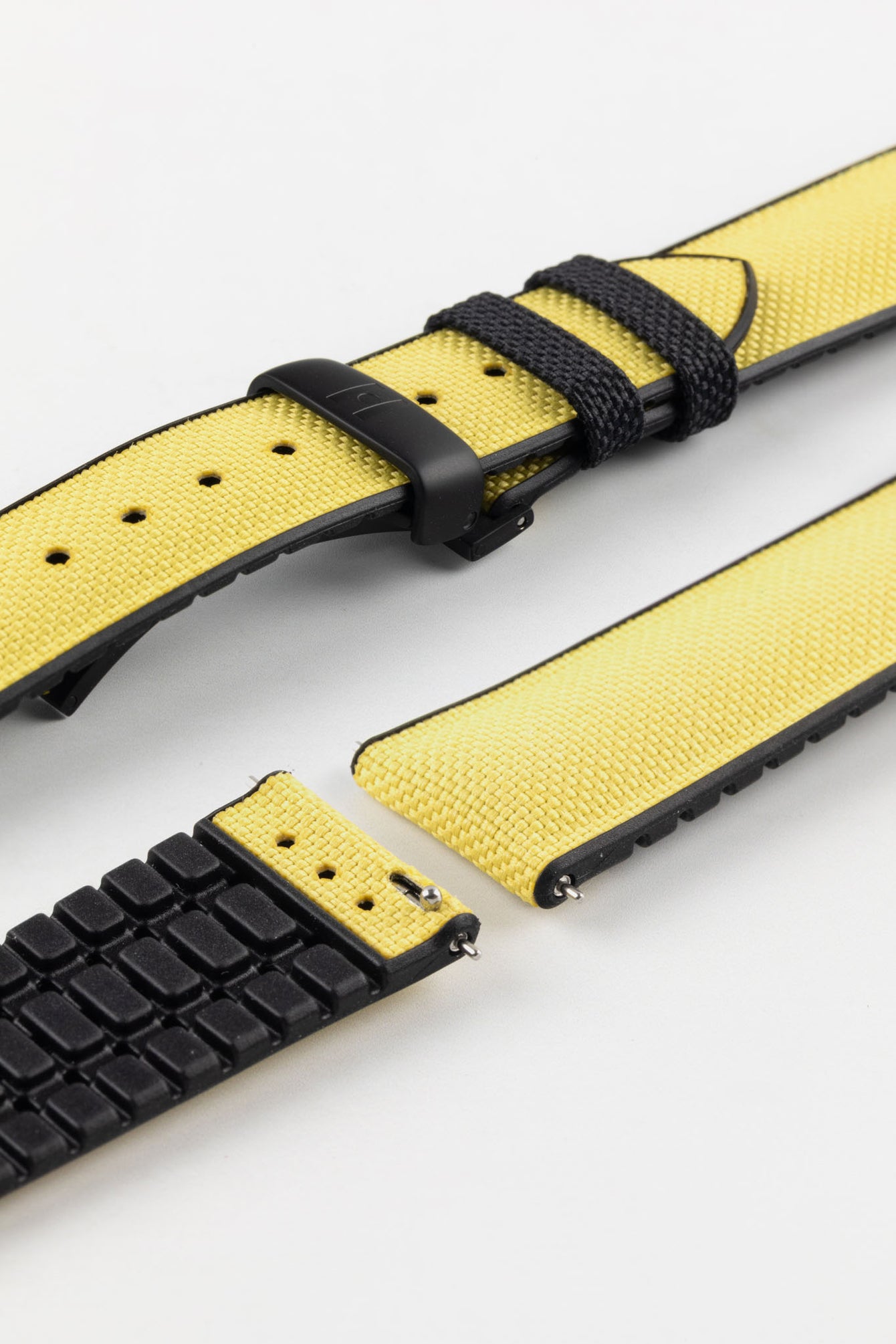 Hirsch ARNE Sailcloth Effect Performance Watch Strap YELLOW 20mm/18mm 120mm/80mm Black Buckle