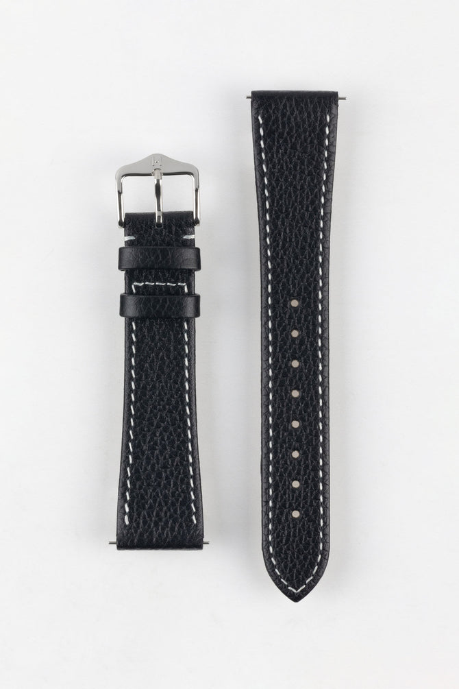 Hirsch BOLOGNA Quick-Release French-Style Textured Leather Watch Strap in BLACK