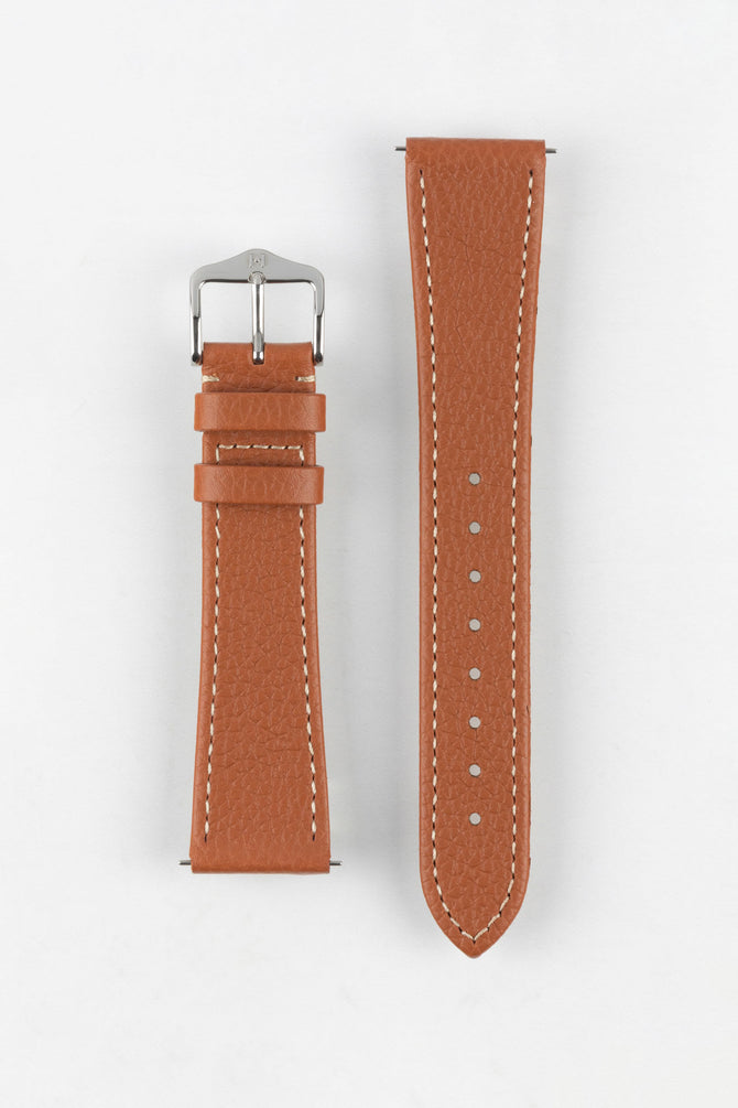 Hirsch BOLOGNA Quick-Release French-Style Textured Leather Watch Strap in GOLD BROWN