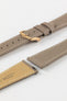 Taupe Hirsch Bologna quick release spring bars and hirsch logo embossed polished rose gold buckle