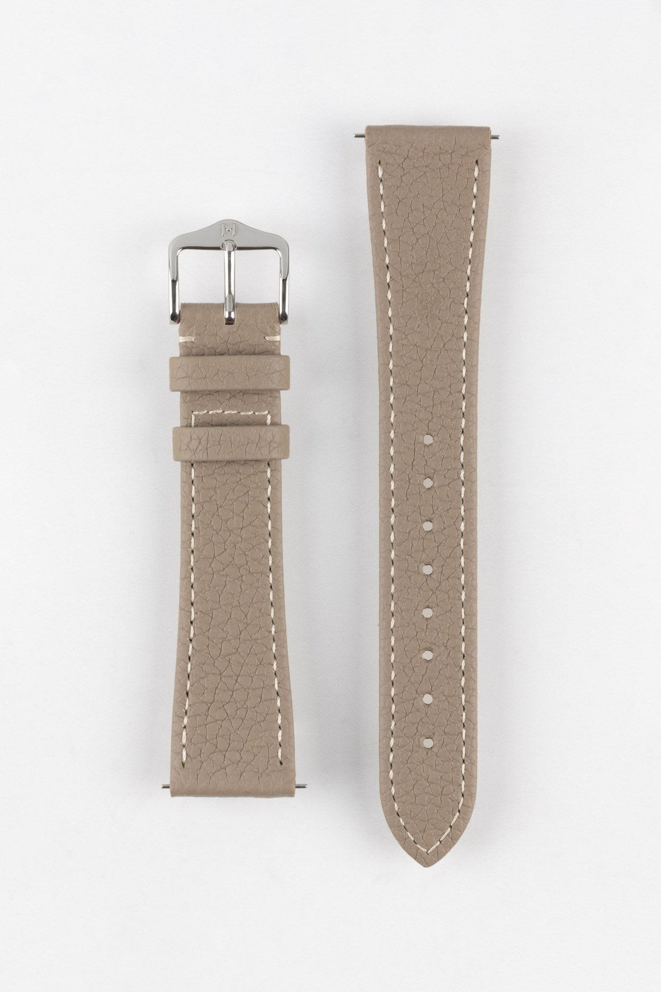 Hirsch BOLOGNA Quick-Release French-Style Textured Leather Watch Strap in TAUPE 18mm/16mm 110mm/70mm Gold Buckle