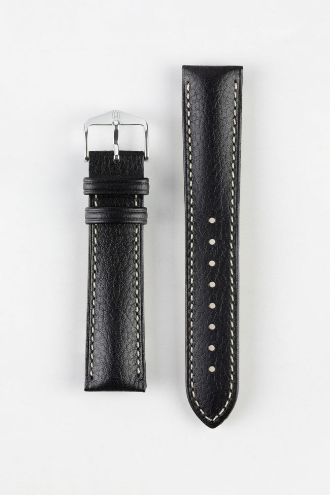 Hirsch BOSTON NQR Buffalo Calfskin Leather Watch Strap in BLACK