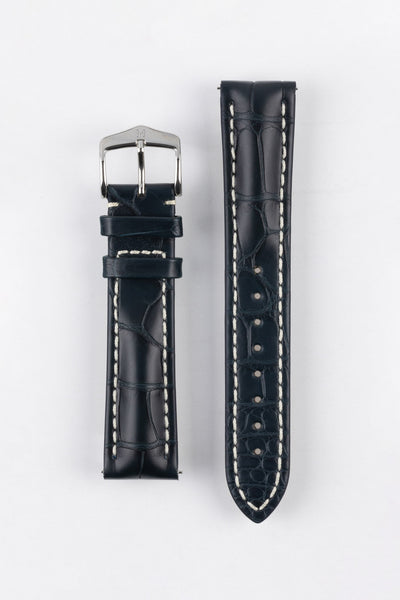 Hirsch CAPITANO Alligator Water-Resistant Padded Leather Watch Strap in BLUE