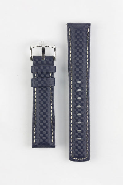 Hirsch CARBON Blue Embossed Water-Resistant Leather Watch Strap