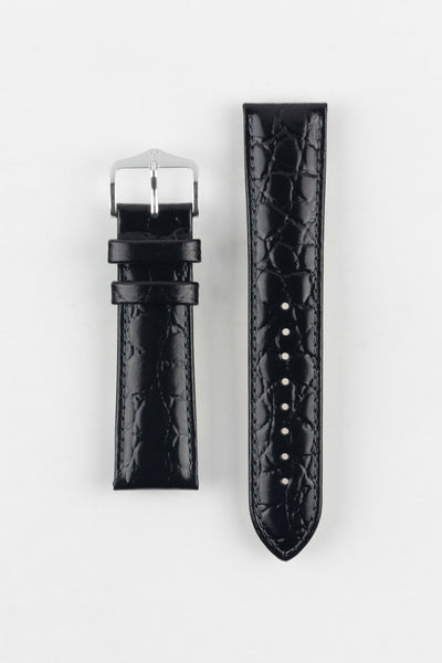 Hirsch CROCOGRAIN NQR Crocodile Embossed Leather Watch Strap in BLACK