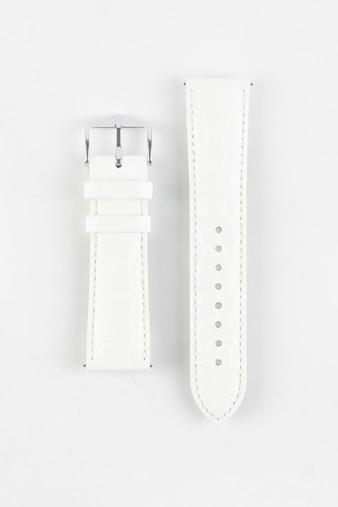 Hirsch CROCOGRAIN Crocodile White Embossed Leather Watch Strap