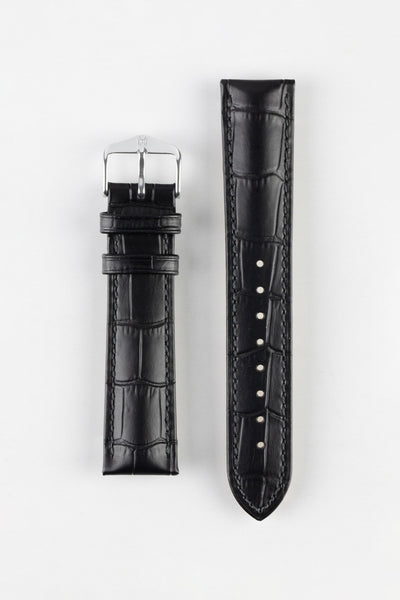 Hirsch DUKE NQR Alligator Embossed Leather Watch Strap - BLACK