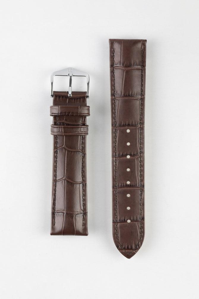 Hirsch DUKE NQR Alligator Embossed Leather Watch Strap - BROWN