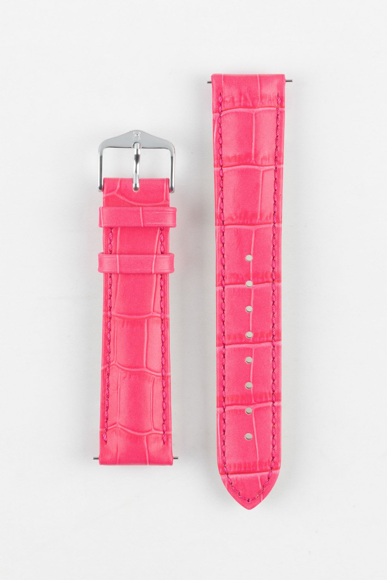 Hirsch DUKE Alligator Embossed Leather Watch Strap in HOT PINK