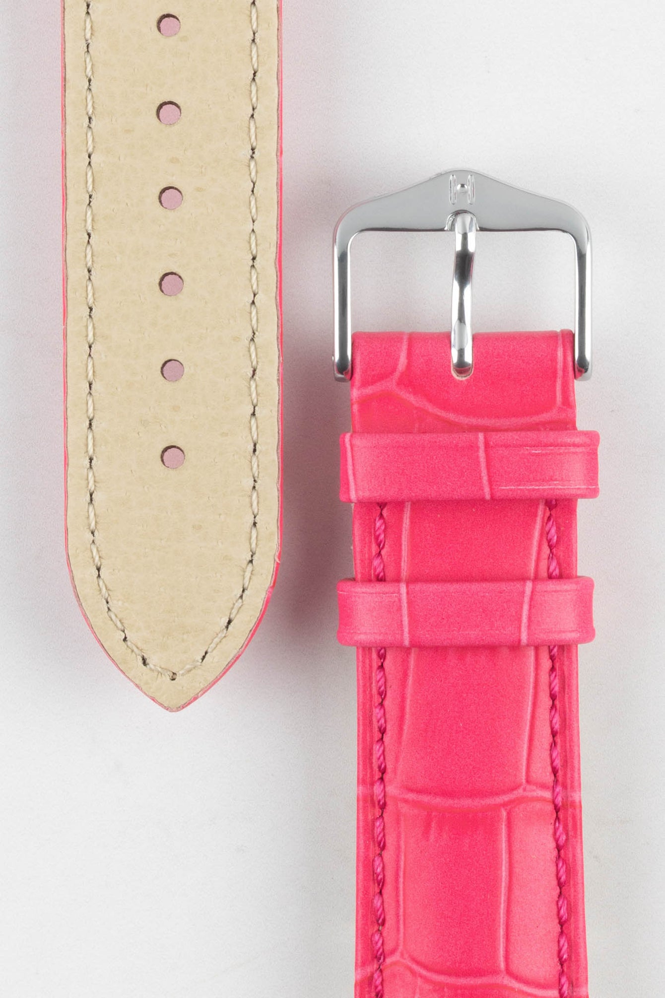 Hirsch DUKE Alligator Embossed Leather Watch Strap in HOT PINK